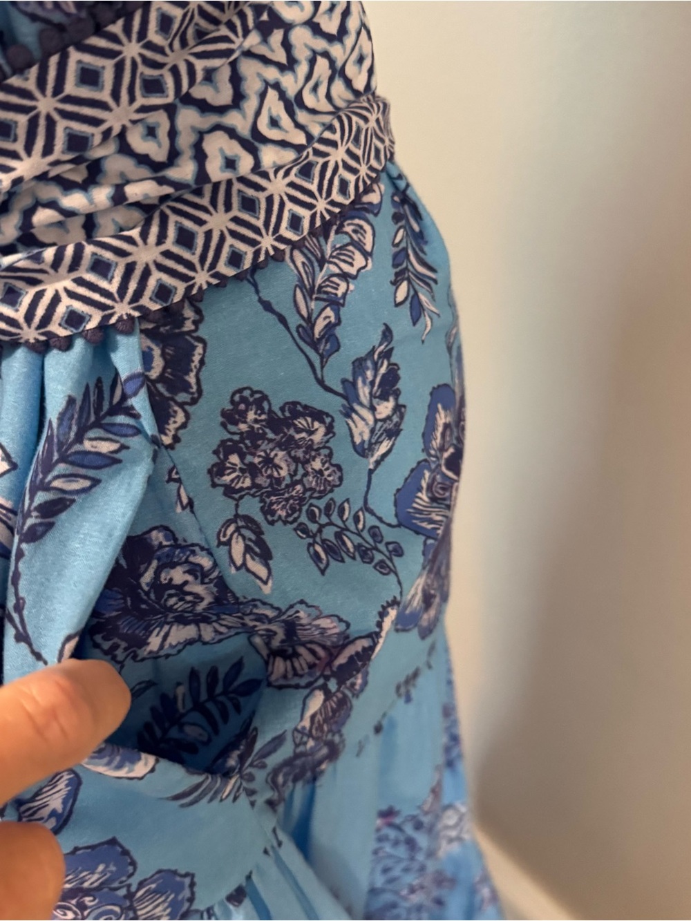 CELINA MOON Blue Floral Maxi Dress with Patterned Sash - Picture 4 of 15
